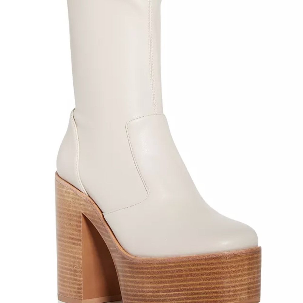 Jeffrey Campbell Mexique Cream Bootie Wooden Platforms - Size 8.5